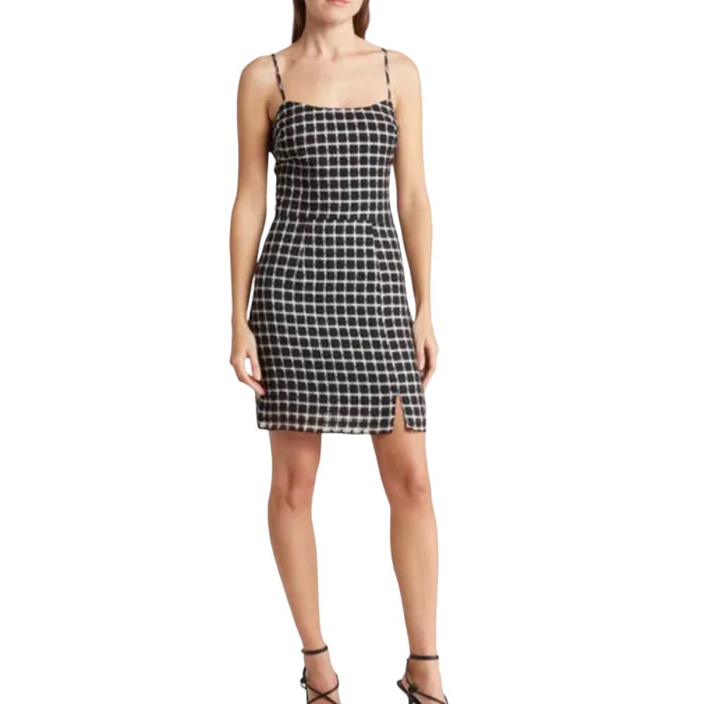 Dress The Population Kallan Mini Dress Sz S Sleeveless Side Slit Grid Pattern